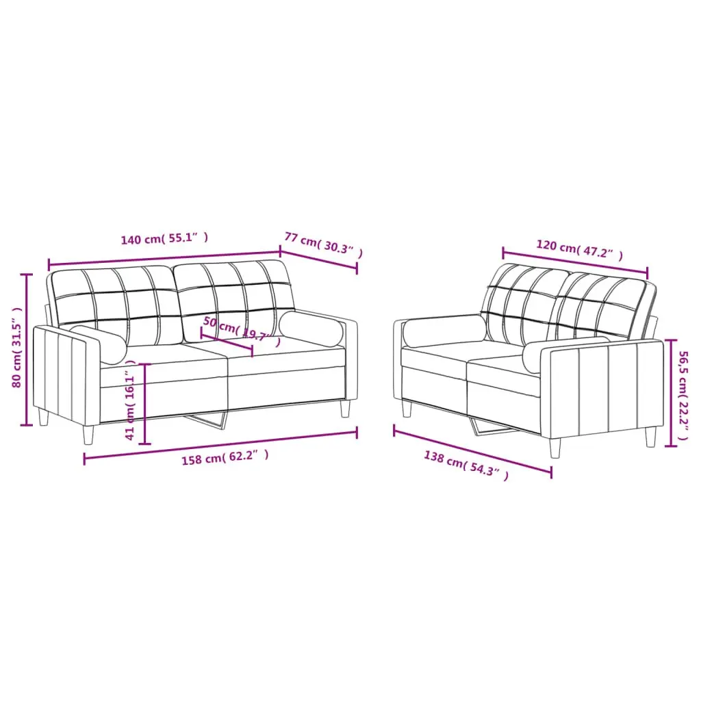 2 Piece Sofa Set Grey Fabric Lounge Suite Thickly Padded Seat Armrests and Back
