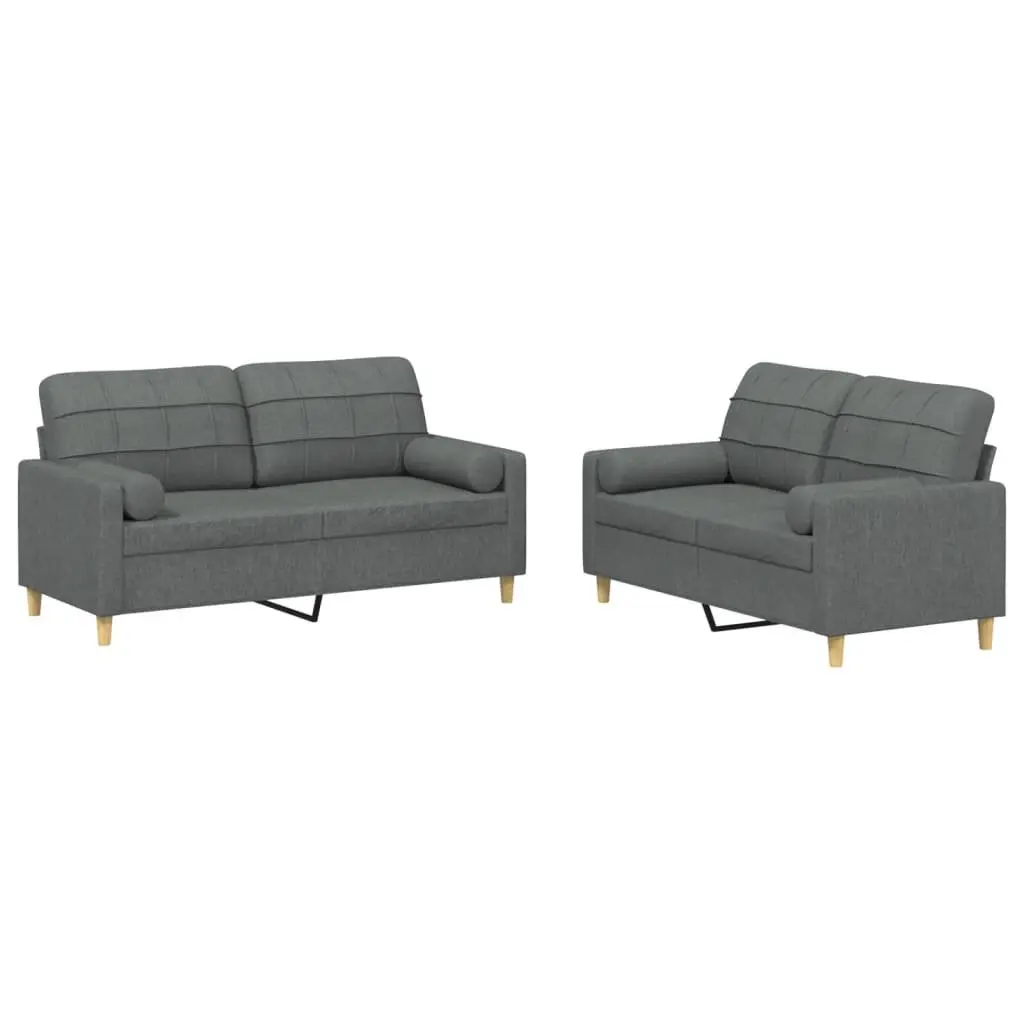 2 Piece Sofa Set Grey Fabric Couch Living Room Furniture with Pillows