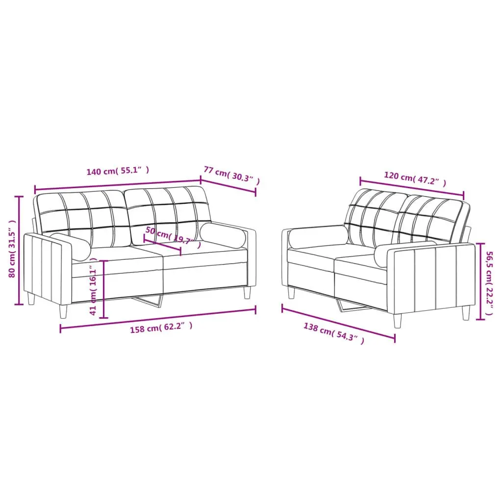 2 Piece Sofa Set Grey Fabric Couch Living Room Furniture with Pillows