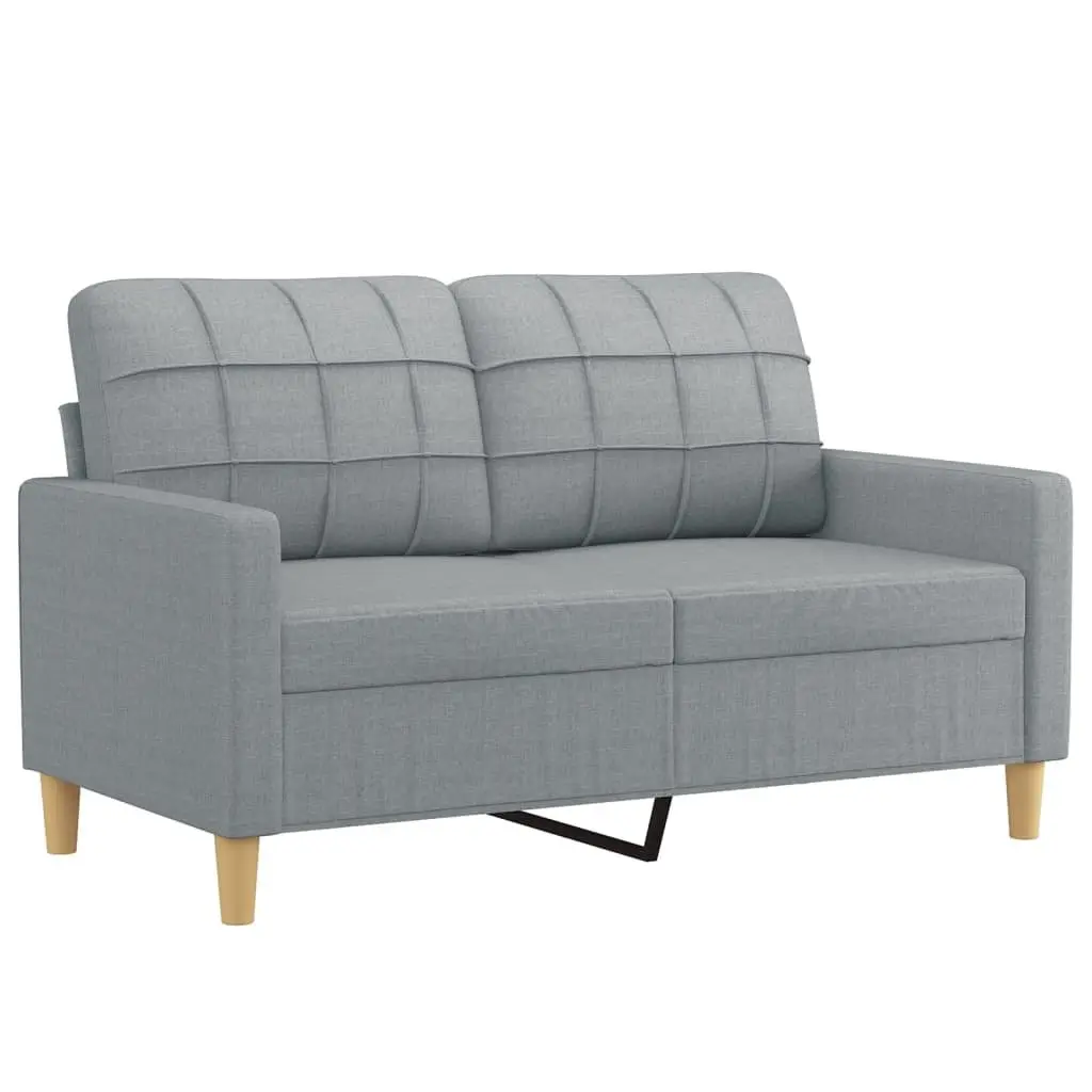 3 Piece Sofa Set Grey Fabric with Footstool and Pillows