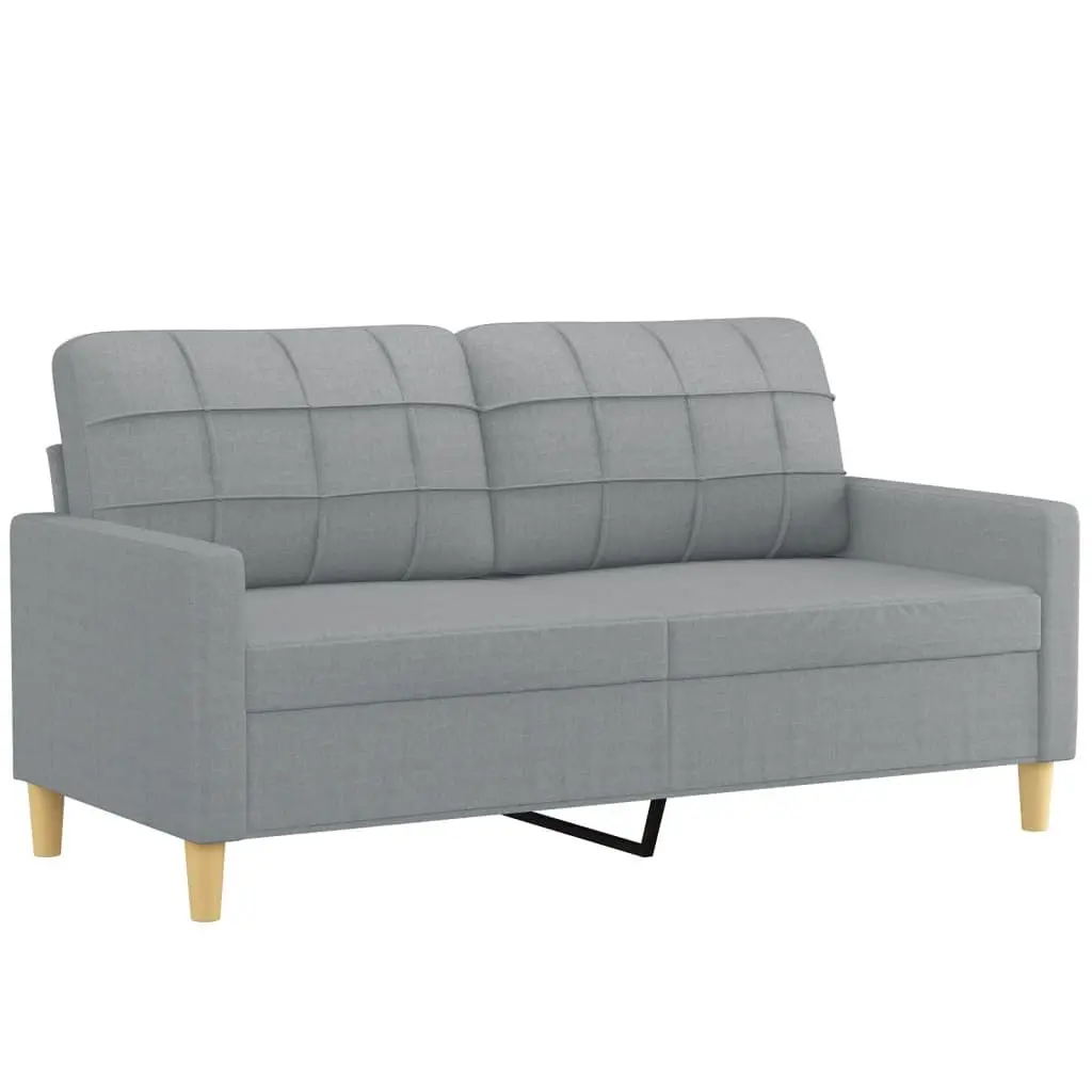 3 Piece Sofa Set Grey Fabric with Footstool and Pillows
