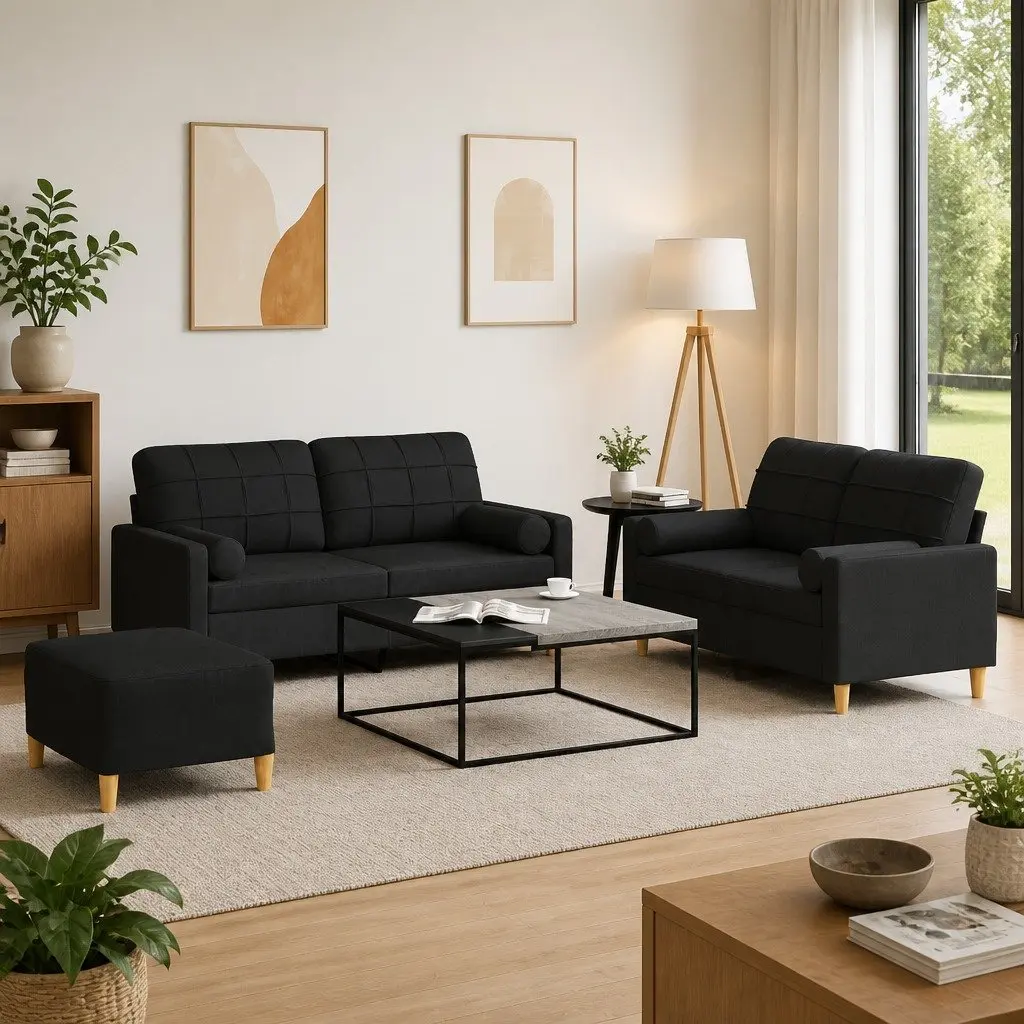 3 Piece Black Sofa Set