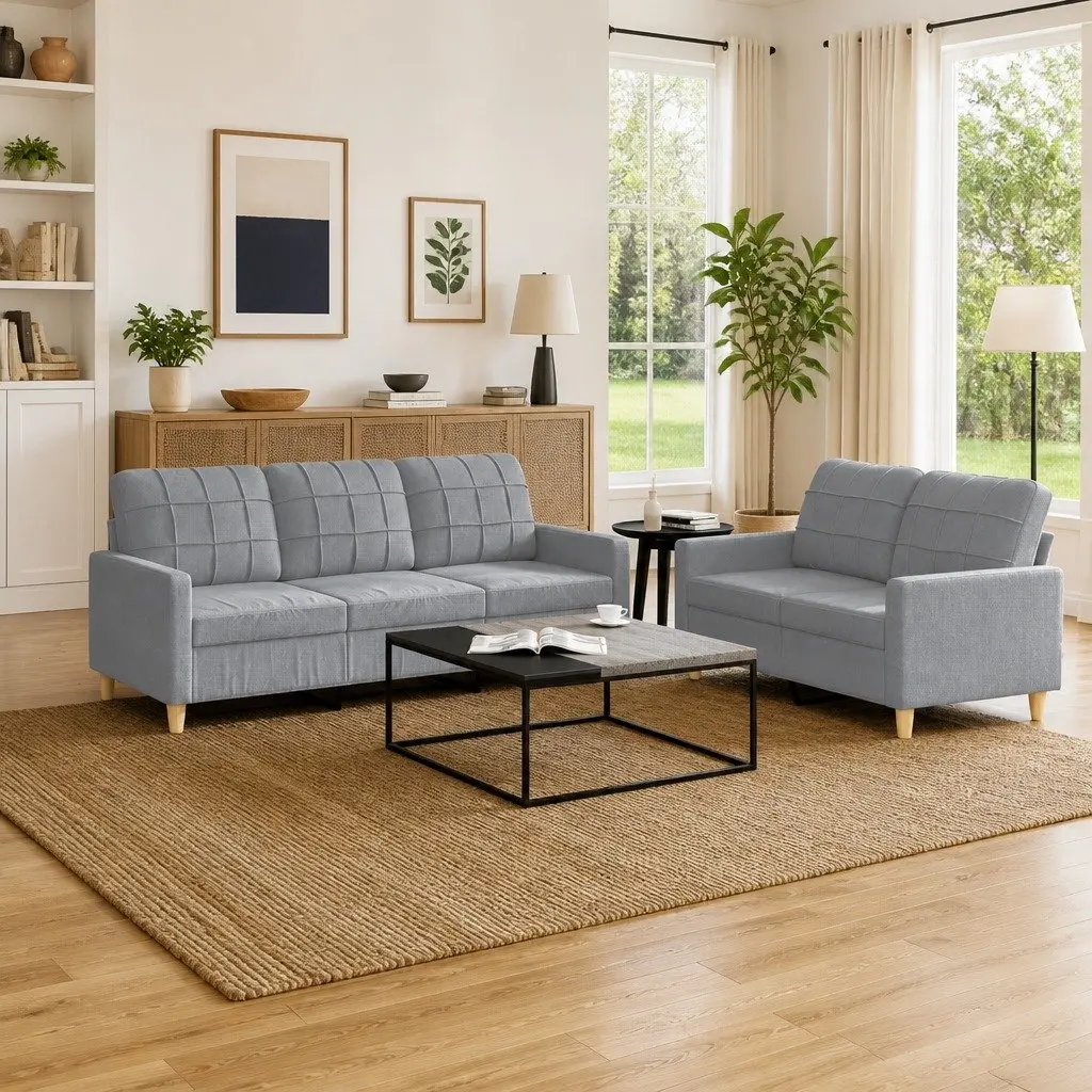 2 Piece Sofa Set Grey Fabric Living Room Seating Lounge Couch with Cushions