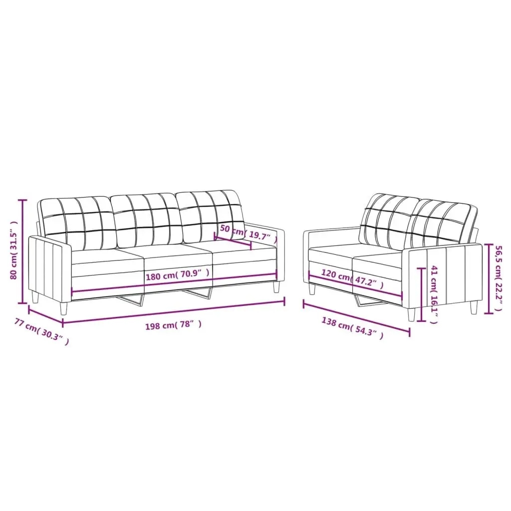 2 Piece Sofa Set Grey Fabric Living Room Seating Lounge Couch with Cushions