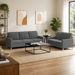 2 Piece Sofa Set Grey Fabric Living Room Seating Lounge Suite Couch Armchair