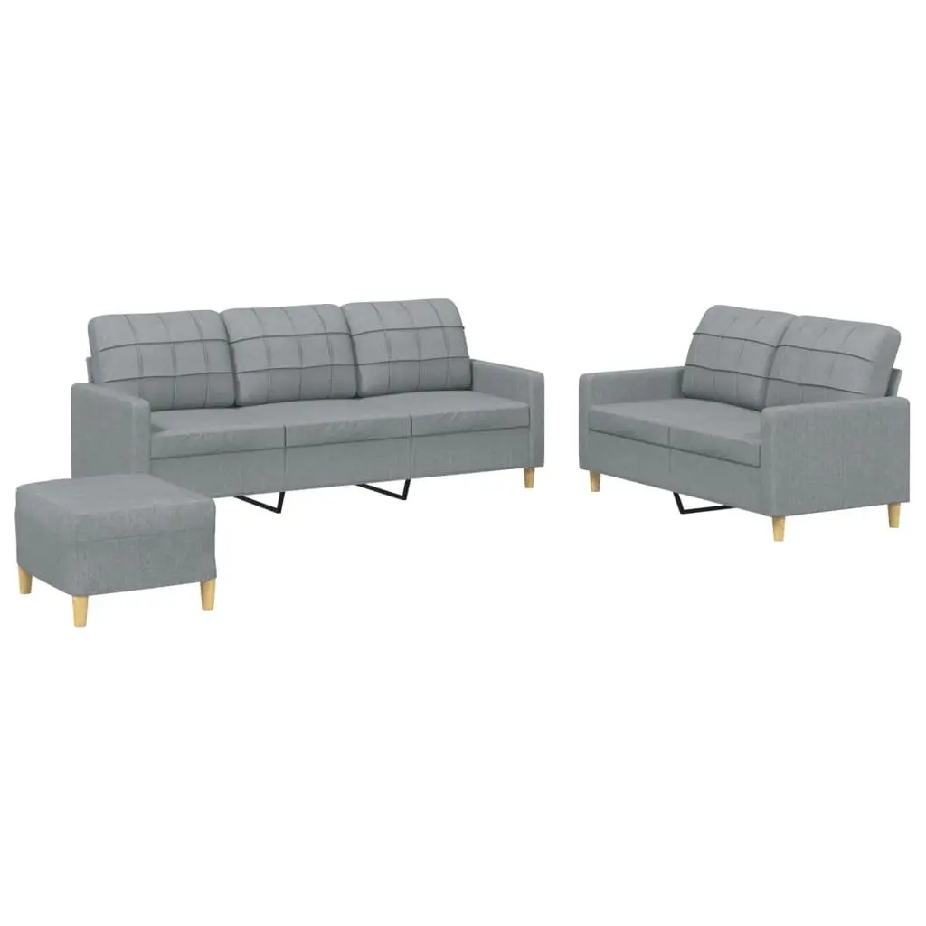 3 Piece Sofa Set Grey Fabric Lounge Suite Armchair Footstool Living Room