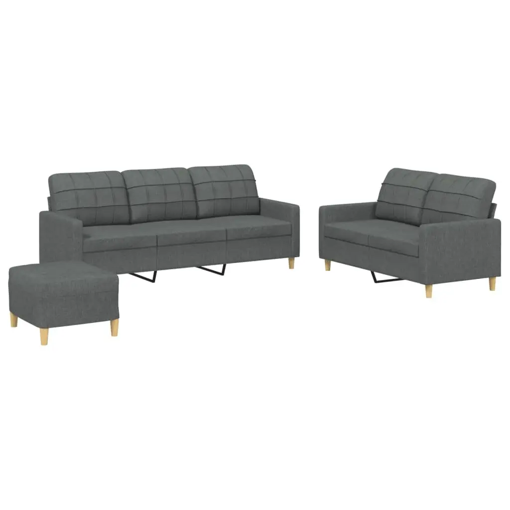 3 Piece Sofa Set Grey Fabric Living Room Lounge Seating