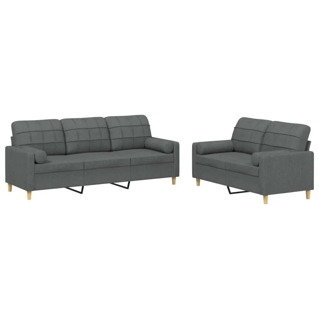 2 Piece Sofa Set Grey Fabric Couch Lounge Suite with Pillows Living Room