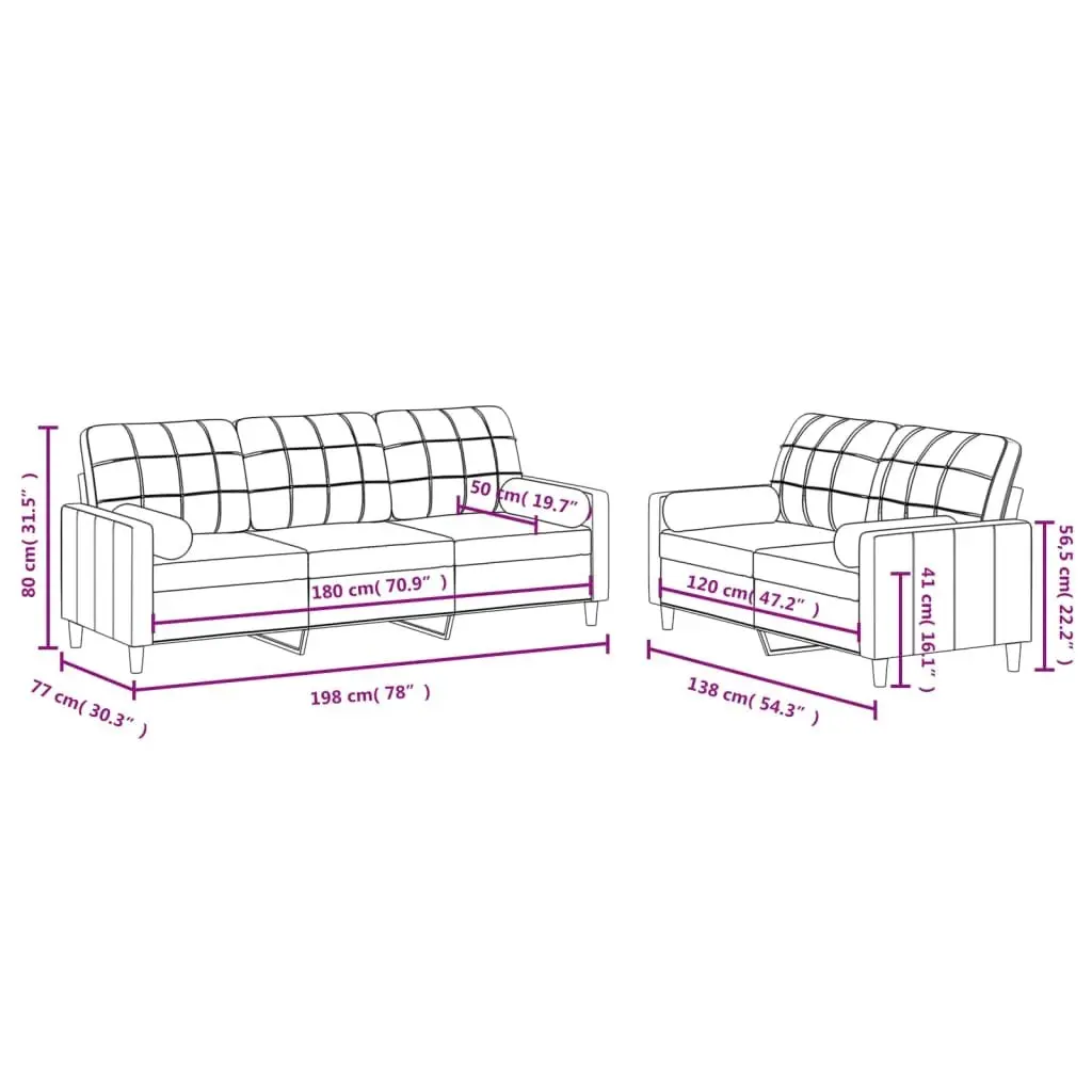 2 Piece Sofa Set Grey Fabric Couch Lounge Suite with Pillows Living Room