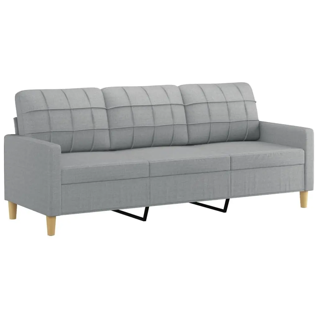 3 Piece Sofa Set with Roll Pillows Footstool Grey Fabric Living Room Furniture
