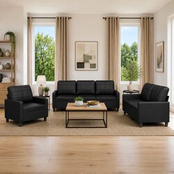 Your New 3 Piece Black Faux Leather Sofa Set Awaits