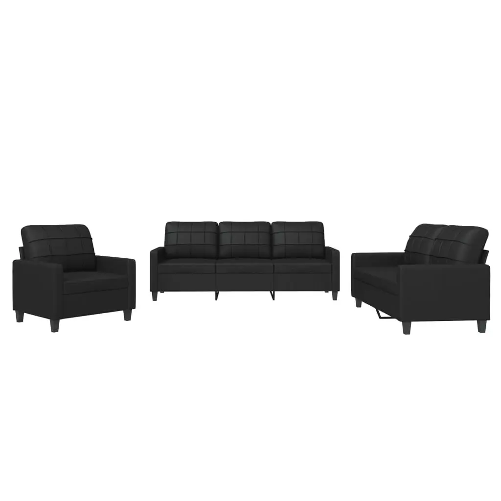 3 Piece Black Faux Leather Sofa Set