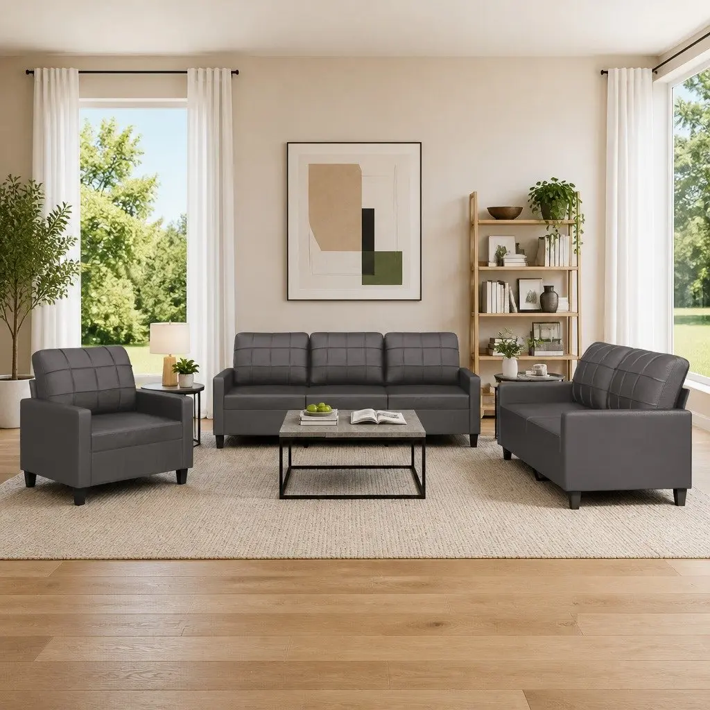 3 Piece Sofa Set Grey Modern Living Room Furniture Lounge Seating Suite with
