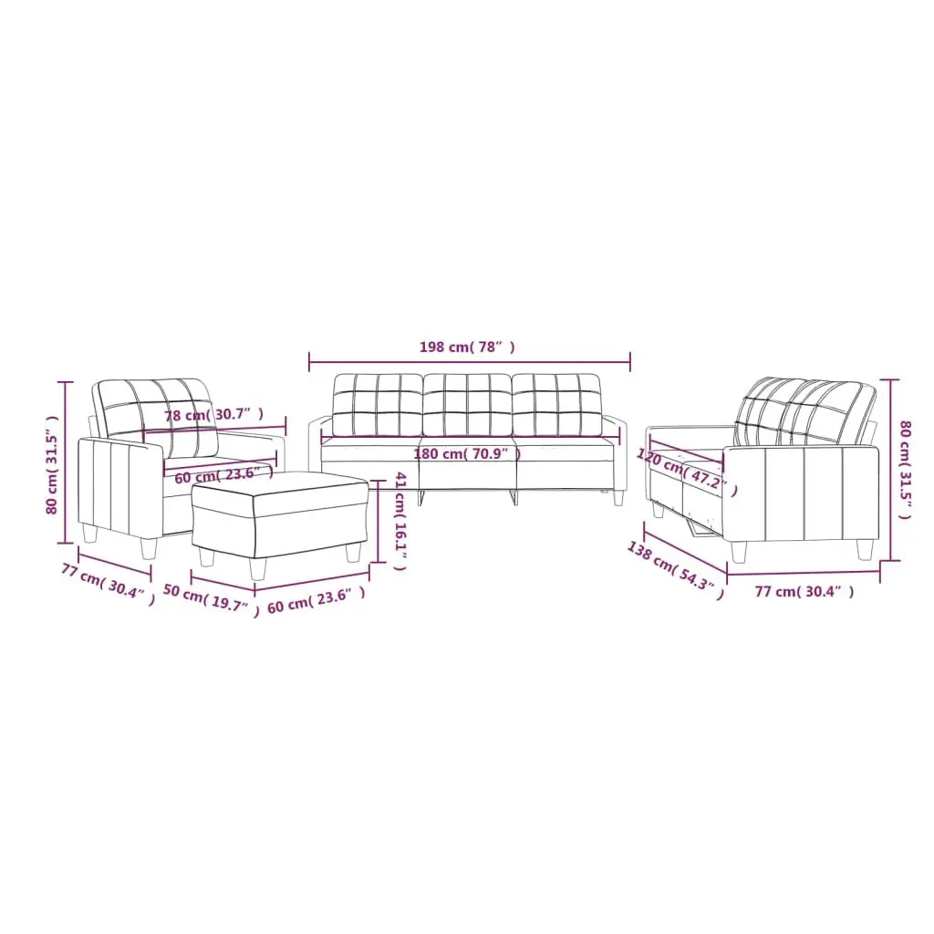 4 Piece Sofa Set with Footstool