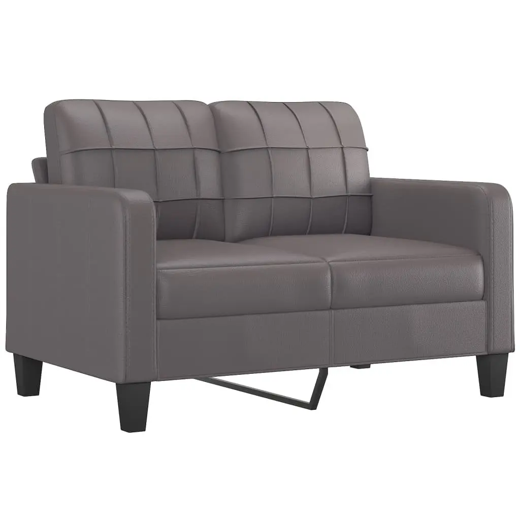 4 Piece Sofa Set Grey Faux Leather Lounge Furniture with Footstool Cushions