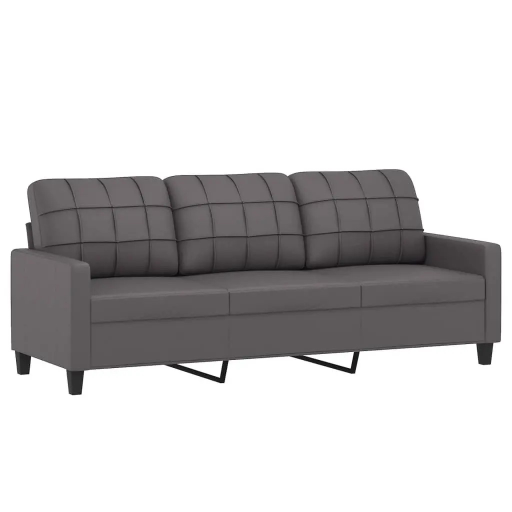 4 Piece Sofa Set Grey Faux Leather Lounge Furniture with Footstool Cushions
