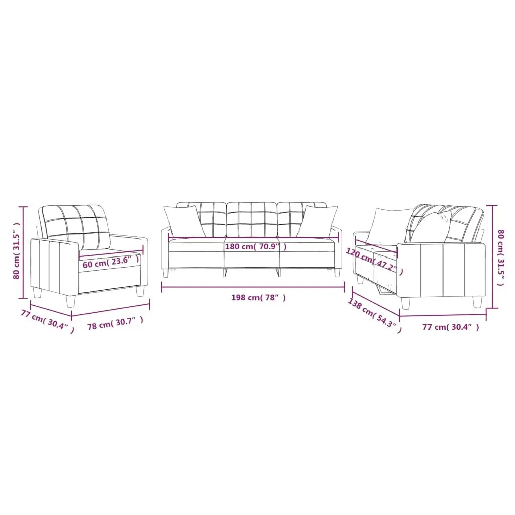 3 Piece Sofa Set in Grey Faux Leather