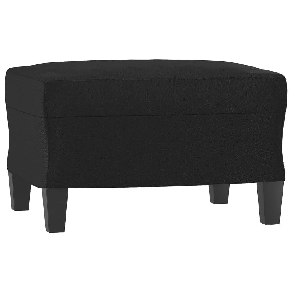 4 Piece Sofa Set with Throw Pillows Footstool Black Faux Leather Living Room