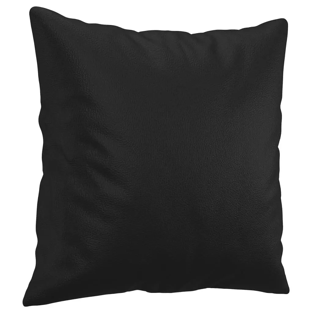 4 Piece Sofa Set with Throw Pillows Footstool Black Faux Leather Living Room