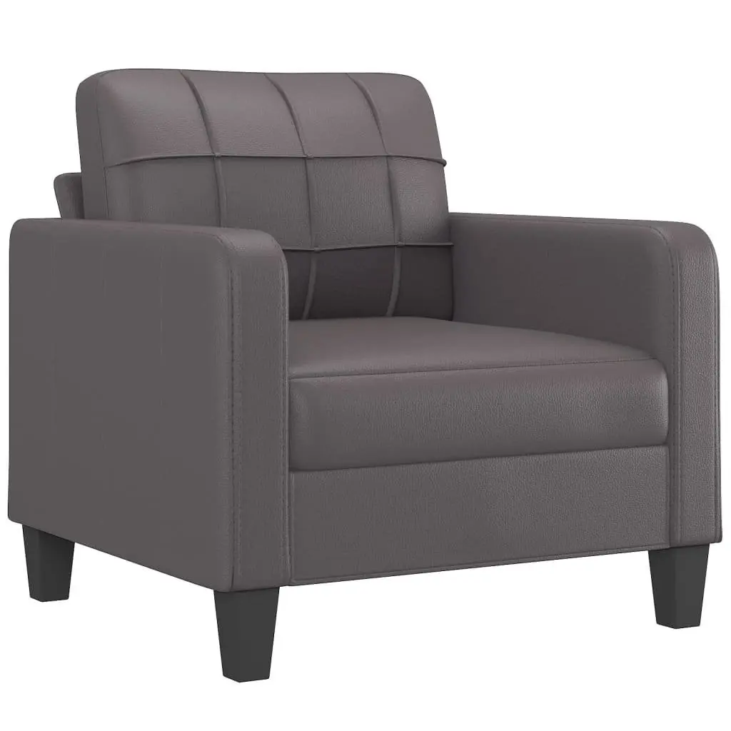 4 Piece Sofa Set Grey Faux Leather Couch with Throw Pillows and Footstool