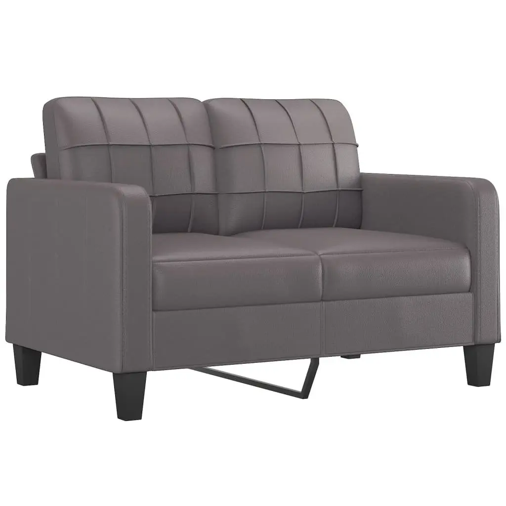 4 Piece Sofa Set Grey Faux Leather Couch with Throw Pillows and Footstool