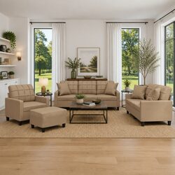 Friendly 4 Piece Sofa Set in Brown Faux Leather