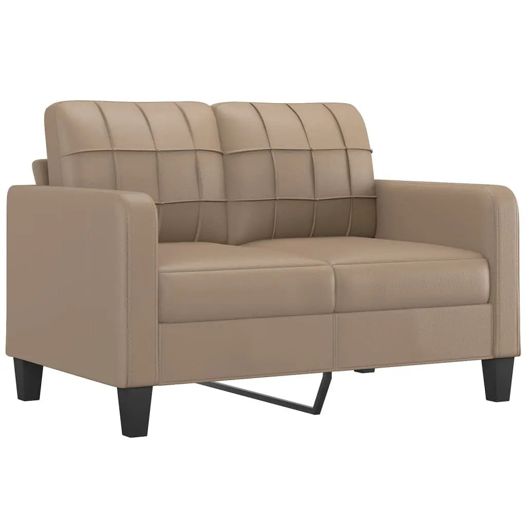 4 Piece Sofa Set Brown Faux Leather Lounge Suite with Pillows Footstool