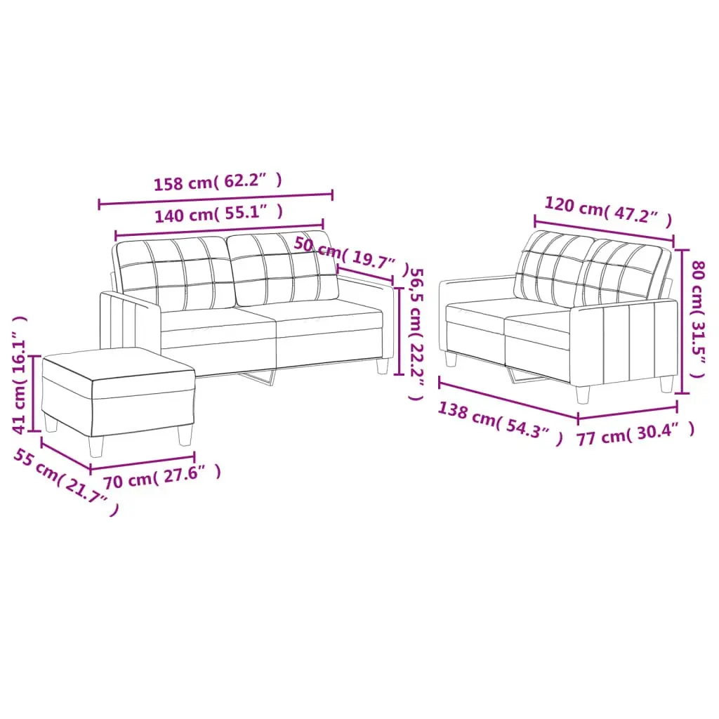 3 Piece Sofa Set with Footstool
