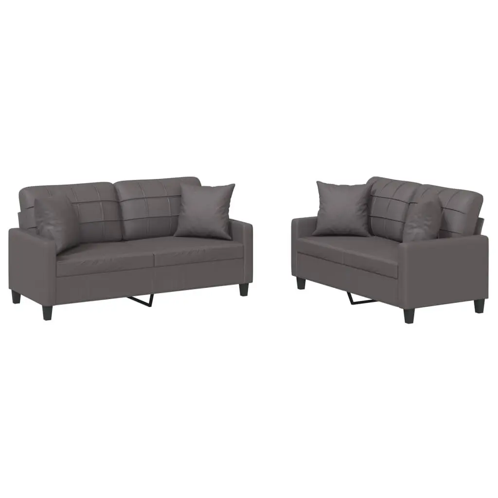 Grey Faux Leather Sofa Set