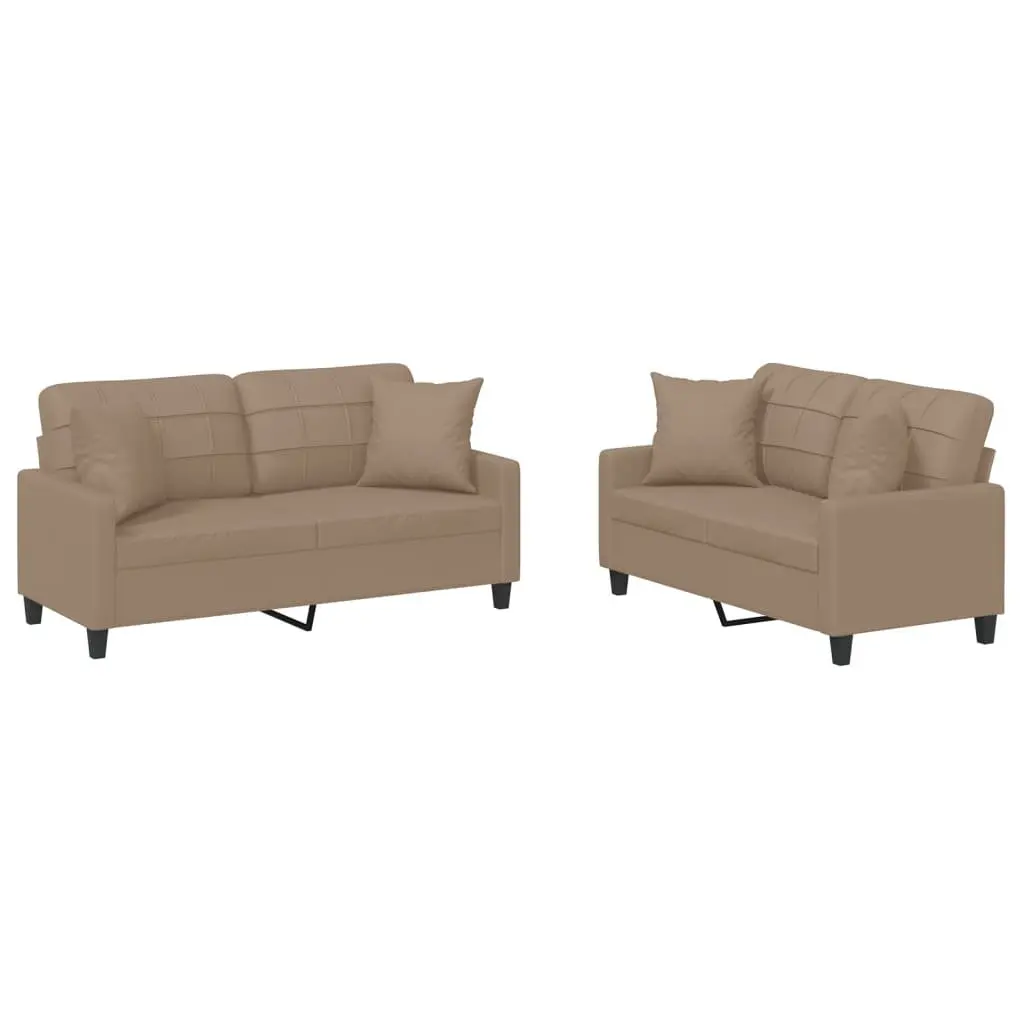 Sofa Set Brown Faux Leather 2 Piece Lounge Couch