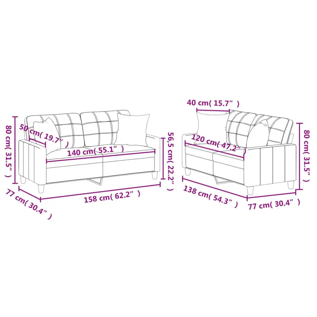 Sofa Set Brown Faux Leather 2 Piece Lounge Couch