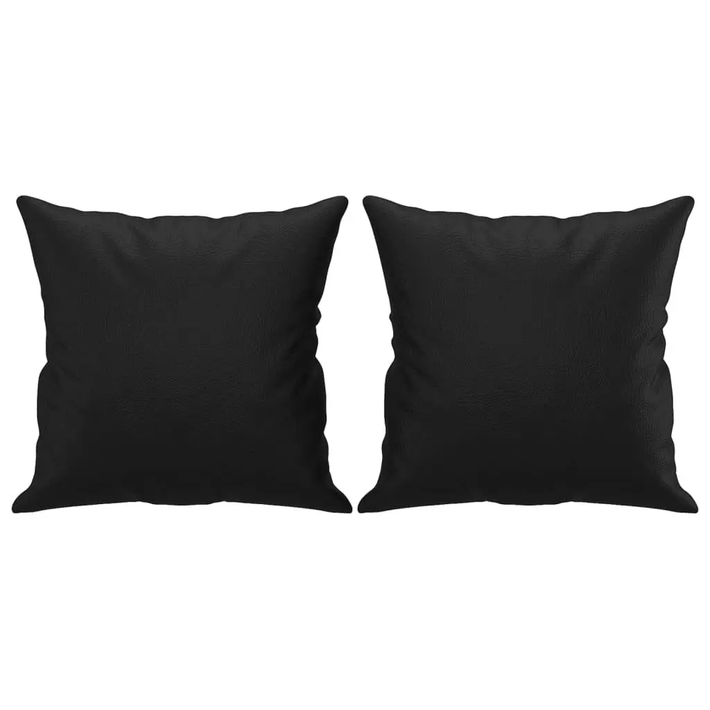 3 Piece Sofa Set Black Faux Leather Couch with Throw Pillows and Footstool