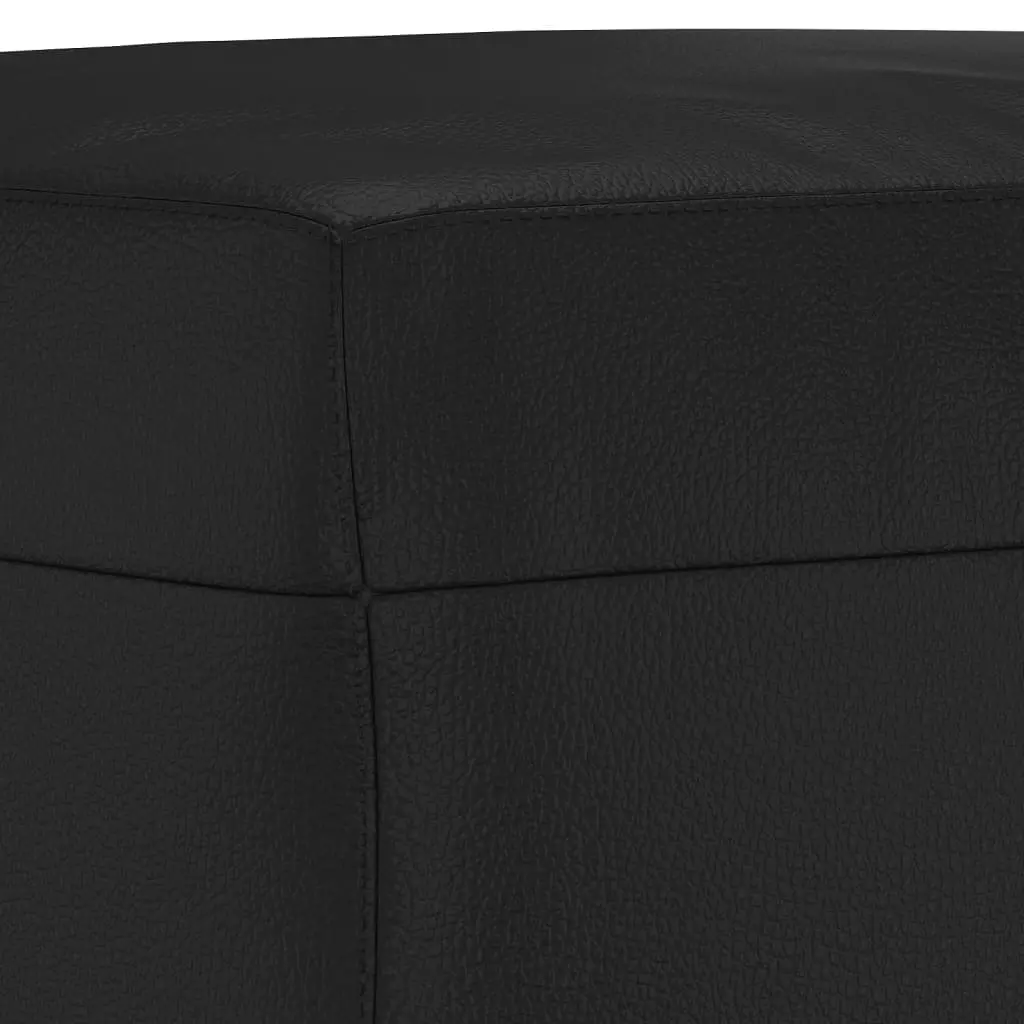 3 Piece Sofa Set Black Faux Leather Couch with Throw Pillows and Footstool