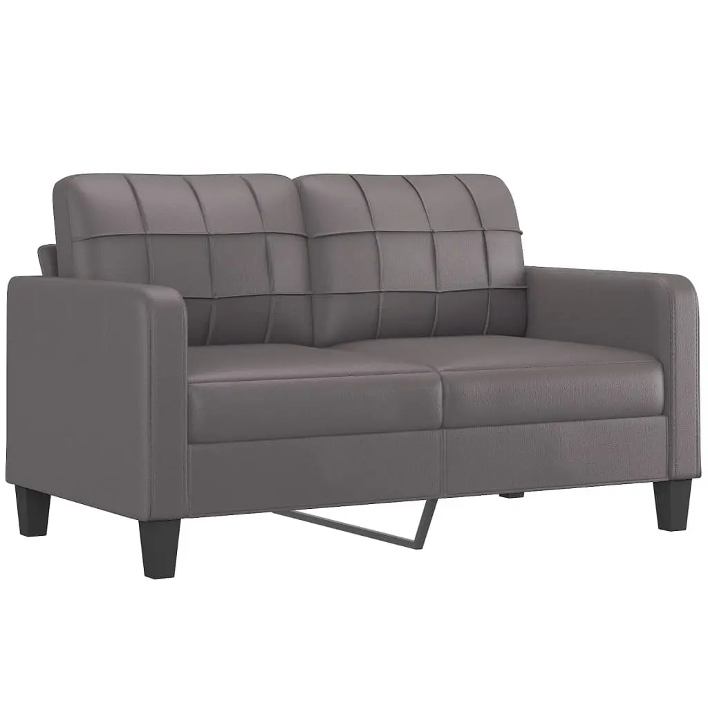 3 Piece Sofa Set with Throw Pillows and Footstool Grey Faux Leather Lounge