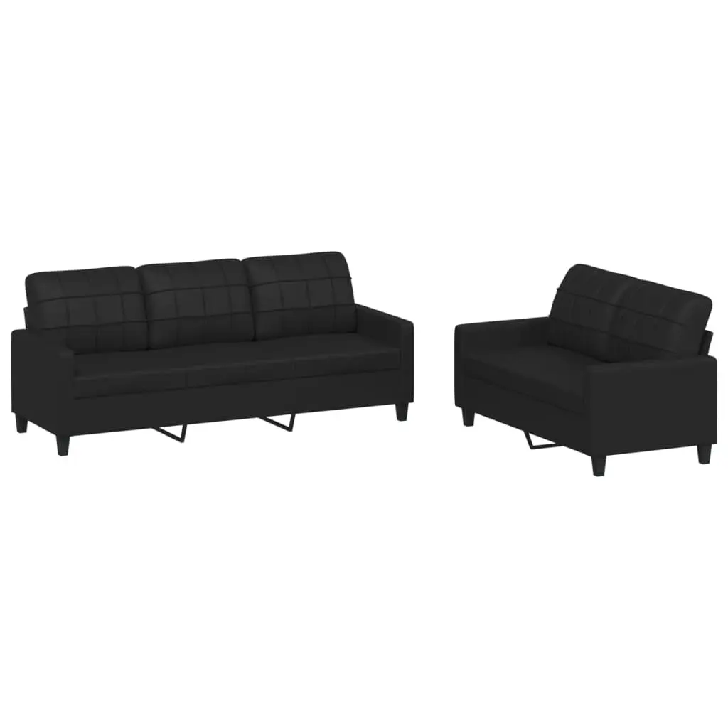 2 Piece Sofa Set Black Faux Leather Durable Living Room Furniture