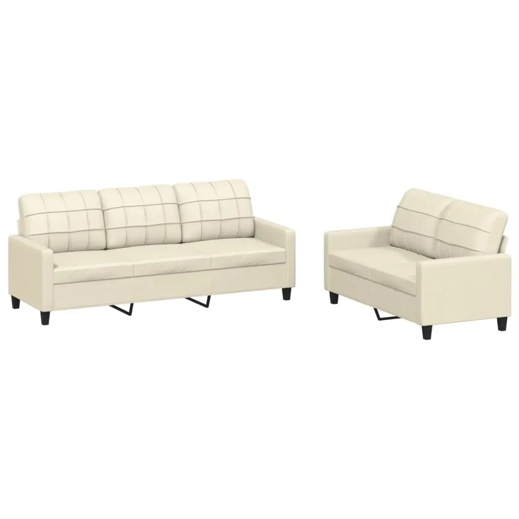 2 Piece Sofa Set with Cushions Modern Living Room Seating Faux Leather Cream
