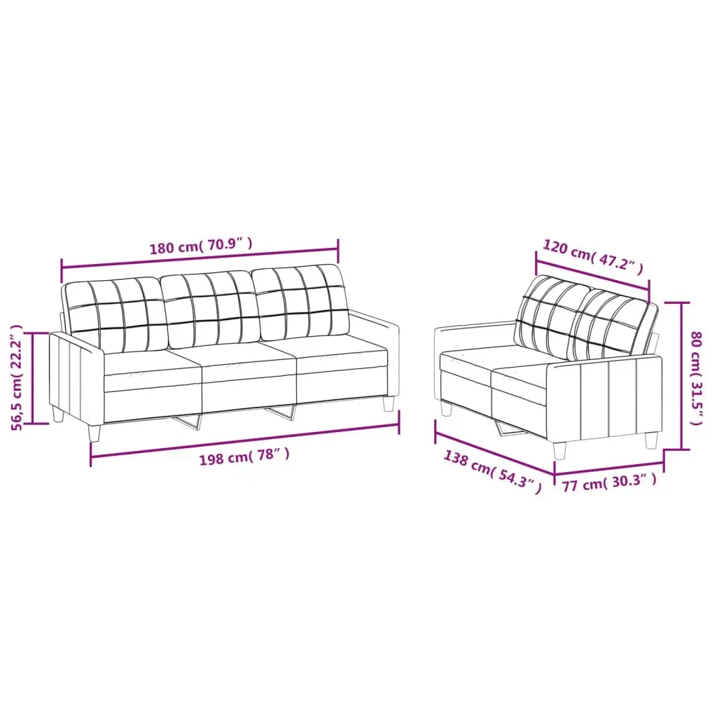 2 Piece Sofa Set with Cushions Modern Living Room Seating Faux Leather Cream