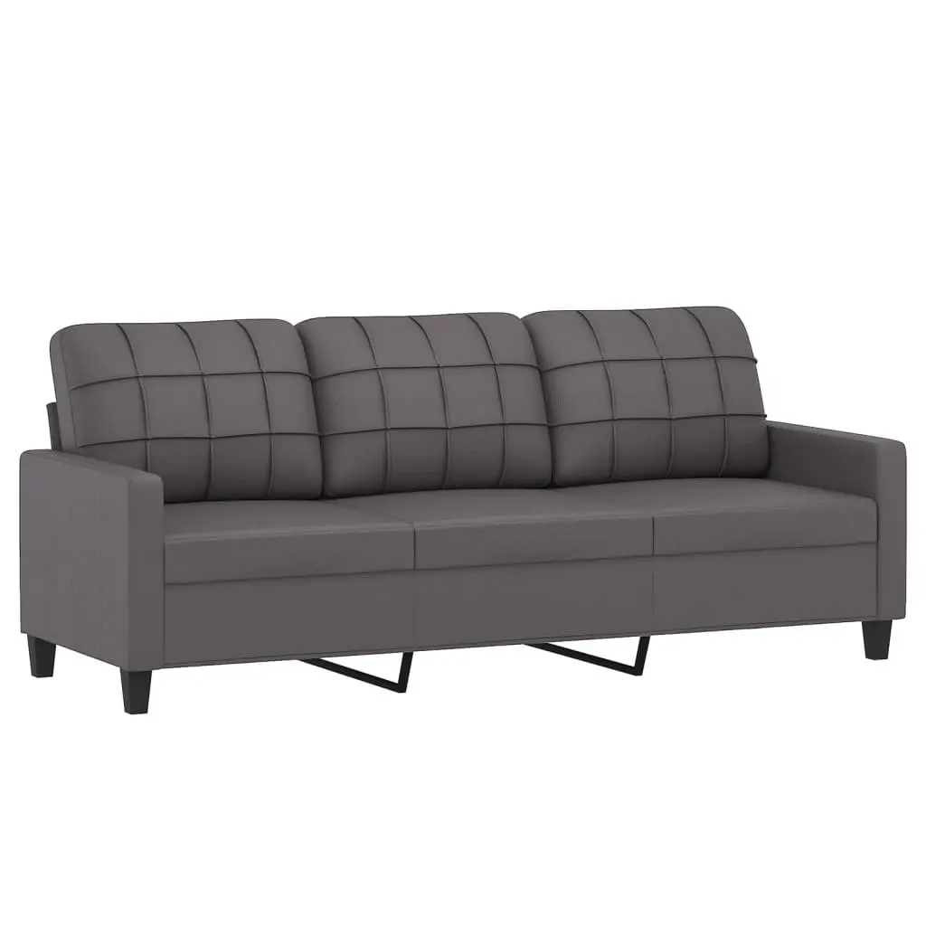 2 Piece Sofa Set Grey Faux Leather Lounge Couch Living Room Furniture Cushions