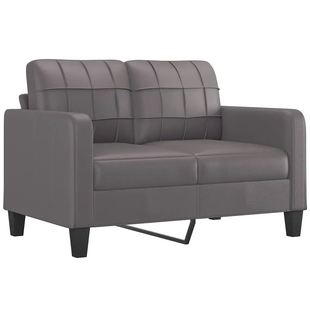 3 Piece Sofa Set with Footstool Grey Faux Leather Living Room Furniture Seating