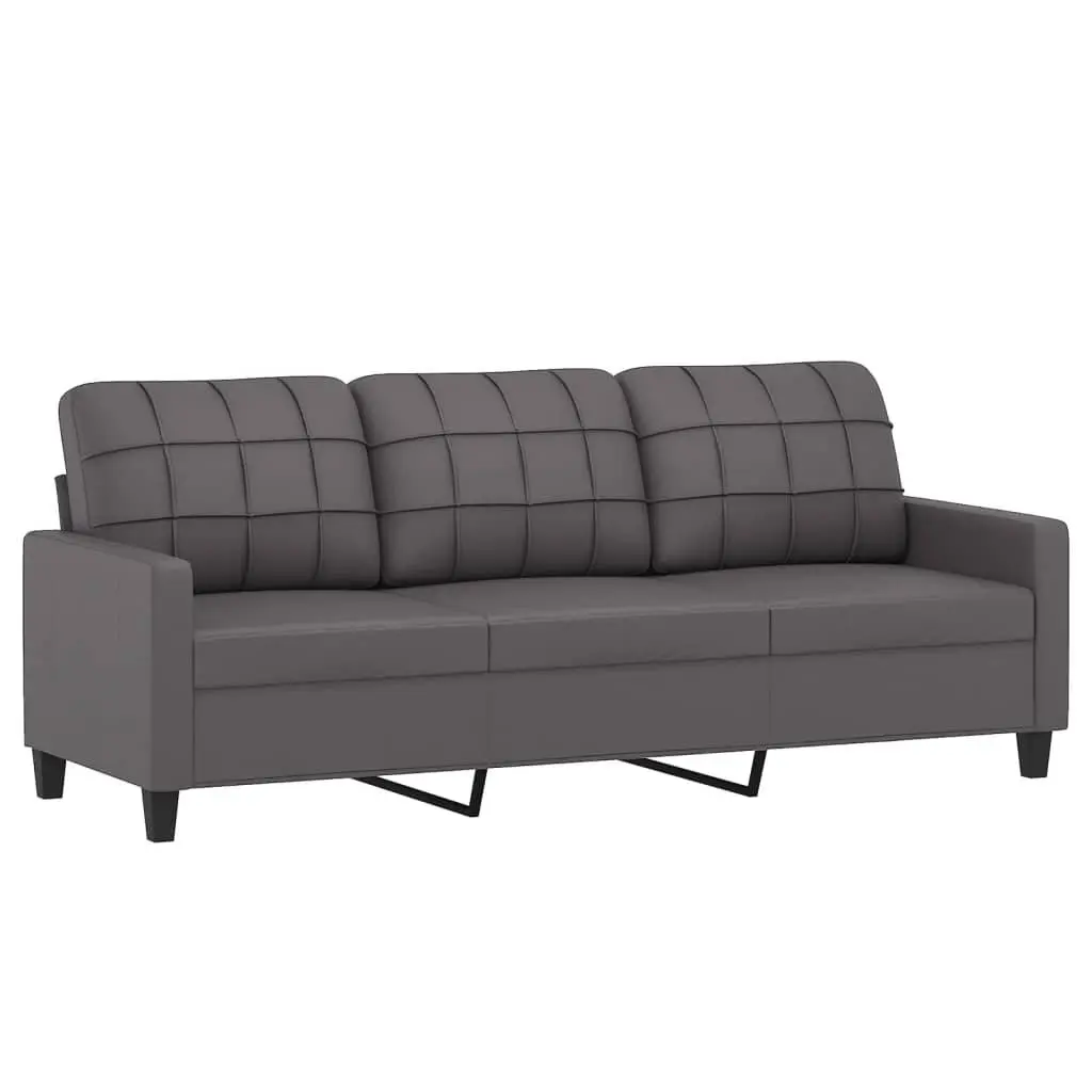 3 Piece Sofa Set with Footstool Grey Faux Leather Living Room Furniture Seating