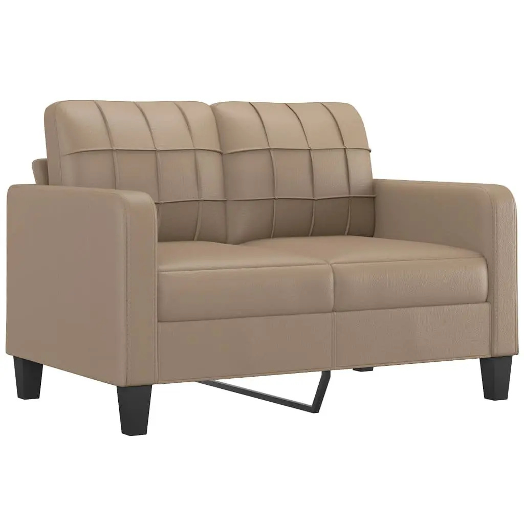 3 Piece Sofa Set with Footstool Cushions Brown Faux Leather Living Room