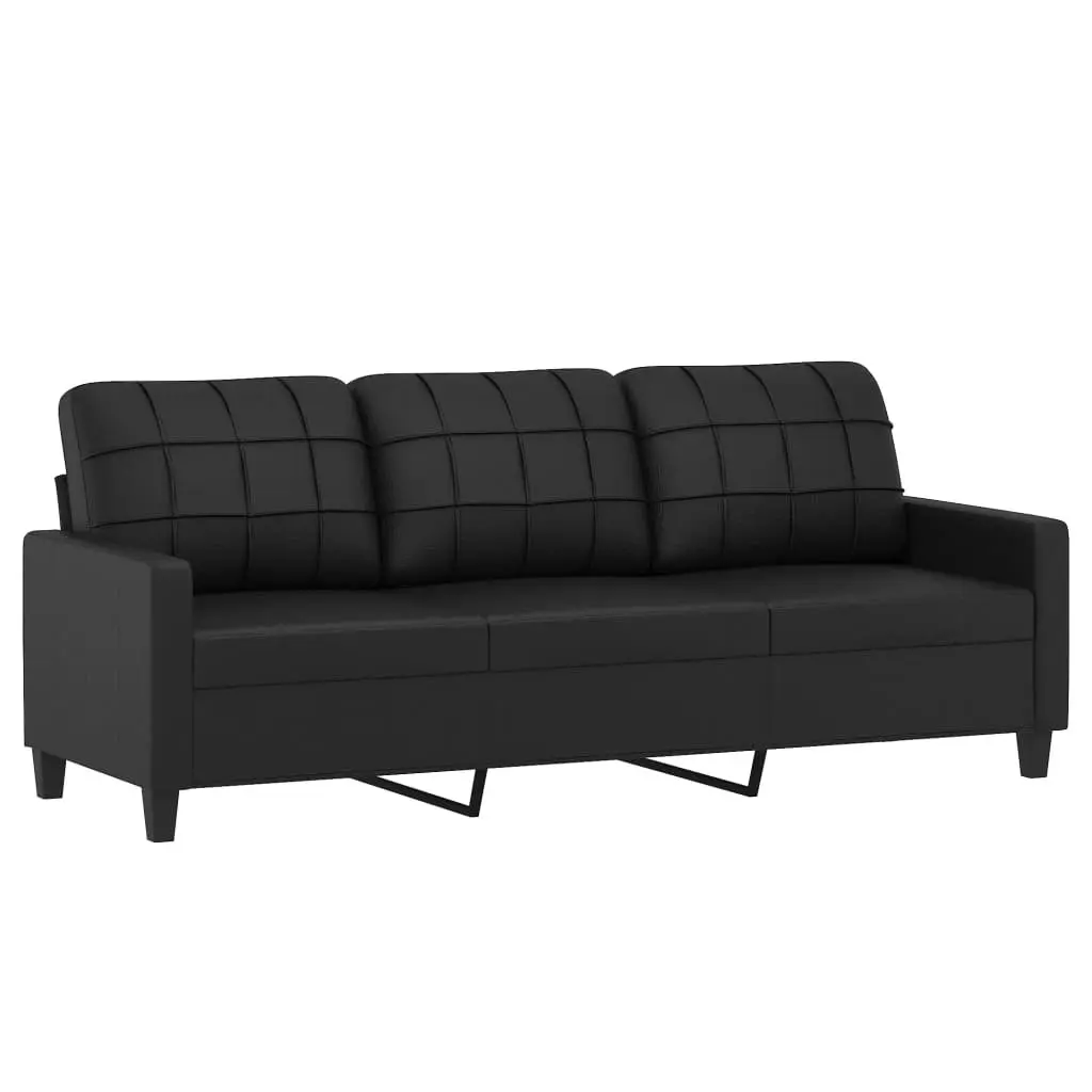 2 Piece Sofa Set Black Faux Leather Couch Living Room Furniture with Throw