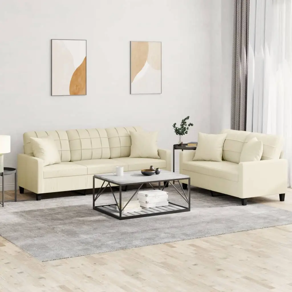 Sofa Set Cream Faux Leather 2 Piece