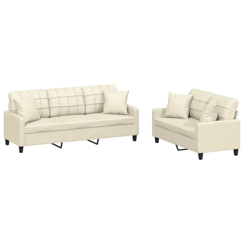 Sofa Set Cream Faux Leather 2 Piece