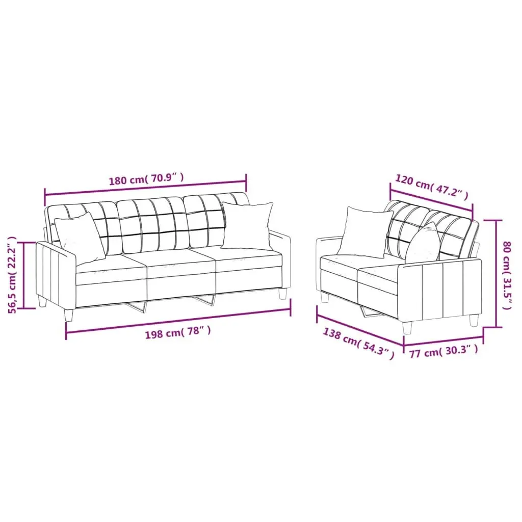 Sofa Set Cream Faux Leather 2 Piece