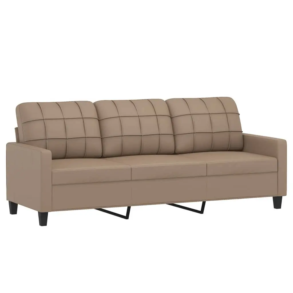 Brown Faux Leather Lounge Couch 2 Piece Sofa Set with Throw Pillows