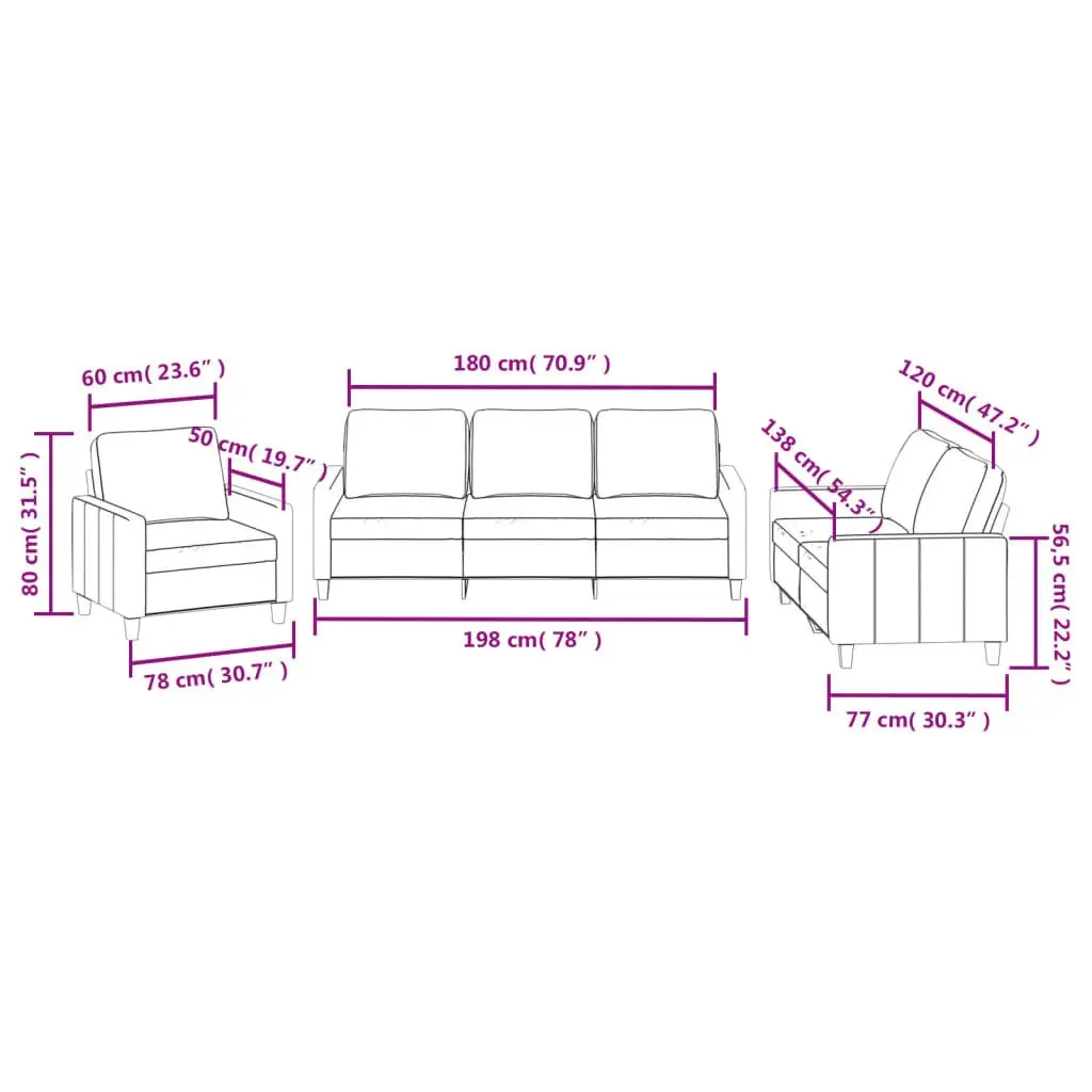 3 Piece Sofa Set Living Room Furniture Brown Faux Leather Sectional Couch