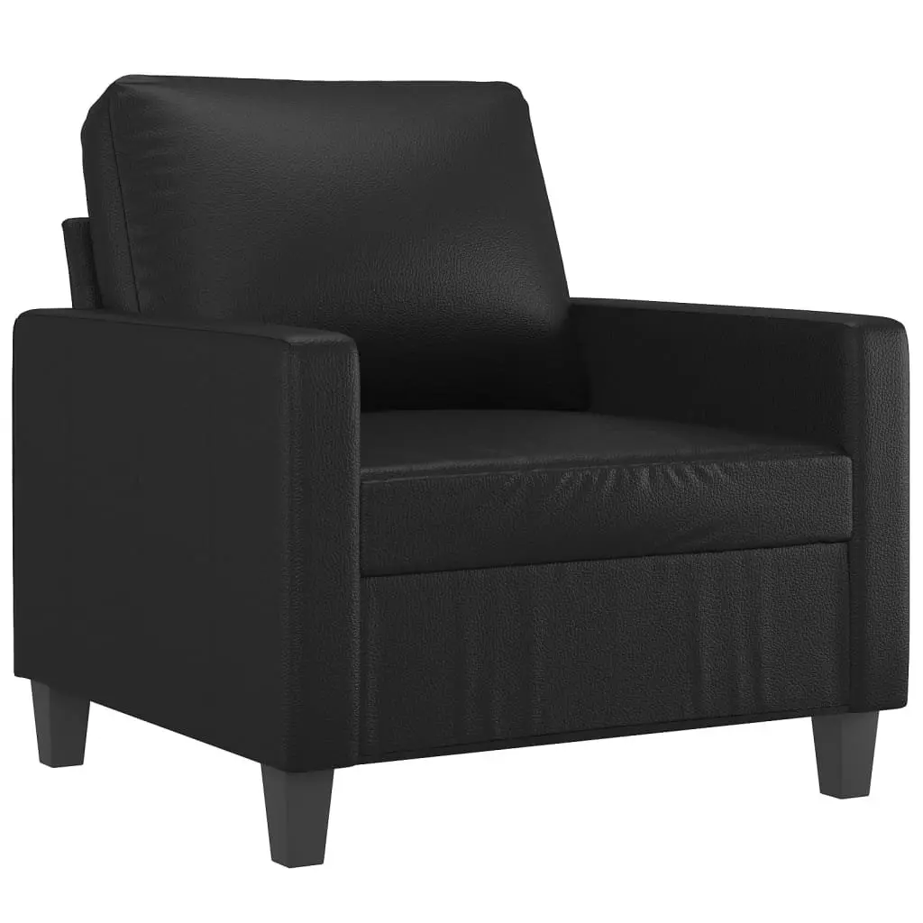 4 Piece Sofa Set with Footstool Cushions Black Faux Leather Living Room