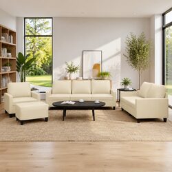 Your Perfect 4-Piece Sofa Set with Cream Faux Leather