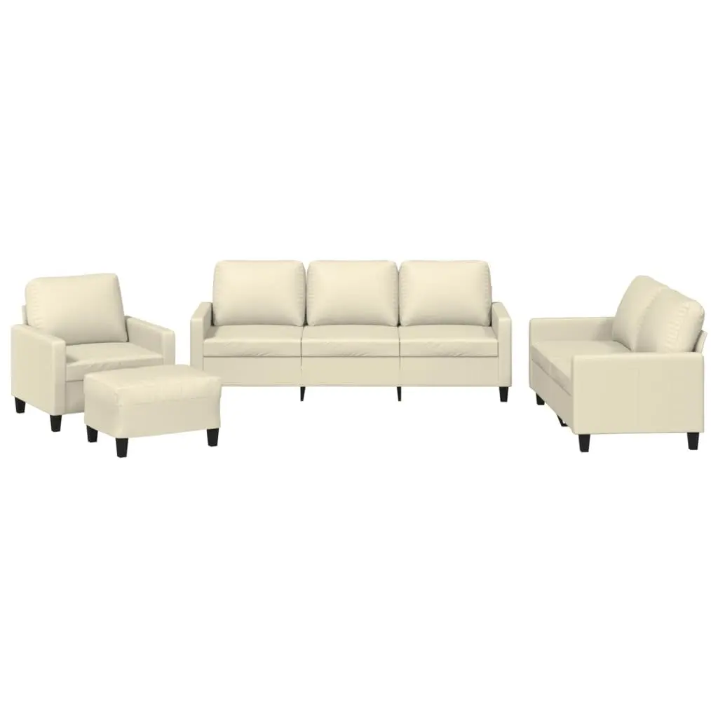 4 Piece Sofa Set Cream Faux Leather Compact Living Room Furniture